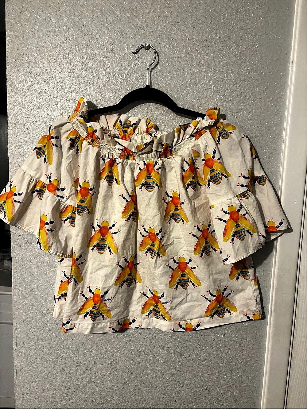Brooke Wright White & Orange Printed Short Sleeve Blouse XS